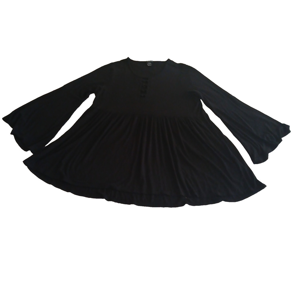 Torrid Blouse Women's Plus Size 1 Black Tunic Long Bell Sleeve Babydoll Blouse